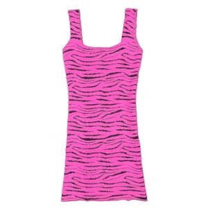 Miss Selfridge Hot Pink and Black Zebra Print Fuzzy Dress